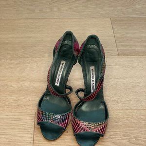 Manolo Blahnik Embossed Leather Sandals sz 39.5